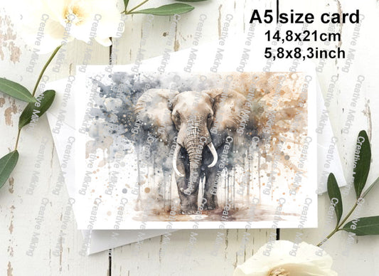 Elephant Watercolor Splashes Decoupage Rice Paper | RP7118