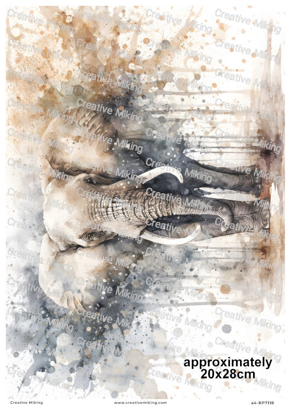 Elephant Watercolor Splashes Decoupage Rice Paper | RP7118