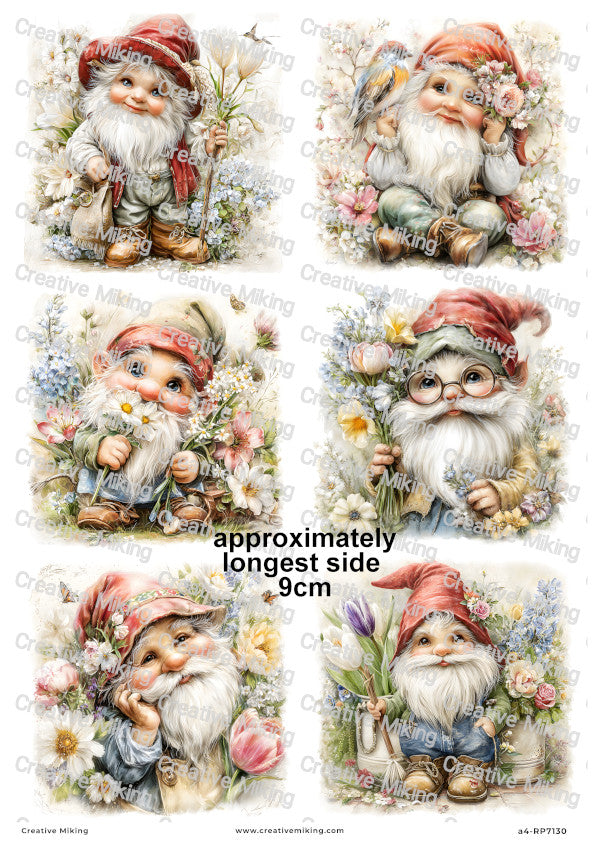 Gnome With Spring Flowers Decoupage Rice Paper | RP7130