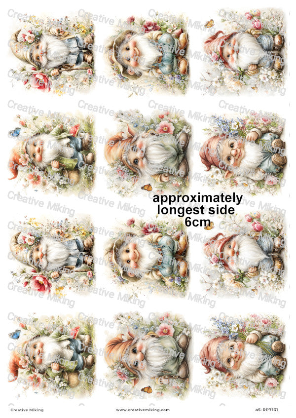 Gnome With Spring Flowers Decoupage Rice Paper | RP7131