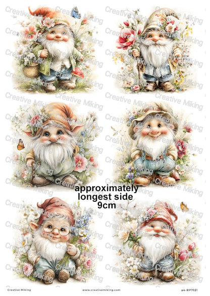 Gnome With Spring Flowers Decoupage Rice Paper | RP7131