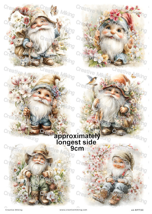 Gnome With Spring Flowers Decoupage Rice Paper | RP7133