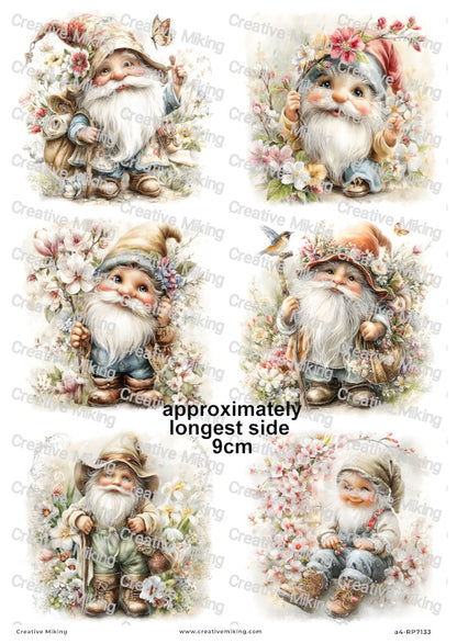 Gnome With Spring Flowers Decoupage Rice Paper | RP7133