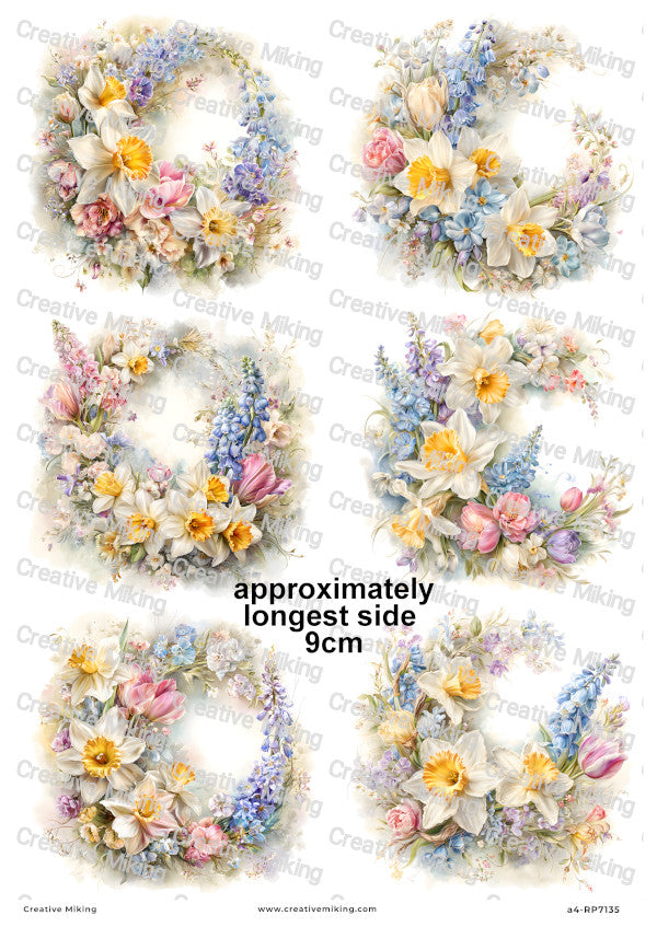 Spring Flower Wreaths Decoupage Rice Paper | RP7135