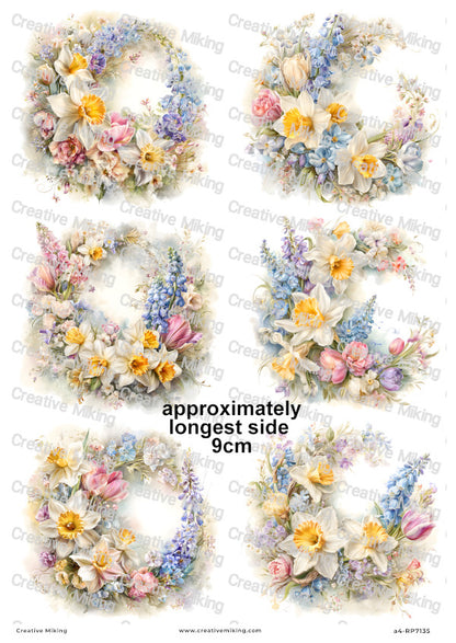 Spring Flower Wreaths Decoupage Rice Paper | RP7135