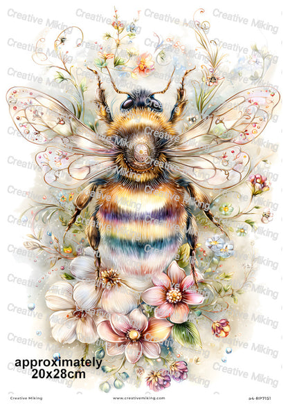 Rainbow Floral Bumblebees Decoupage Rice Paper | RP7151