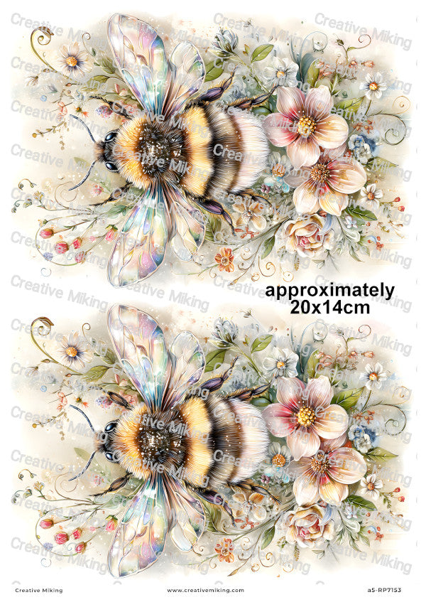 Rainbow Floral Bumblebees Decoupage Rice Paper | RP7153