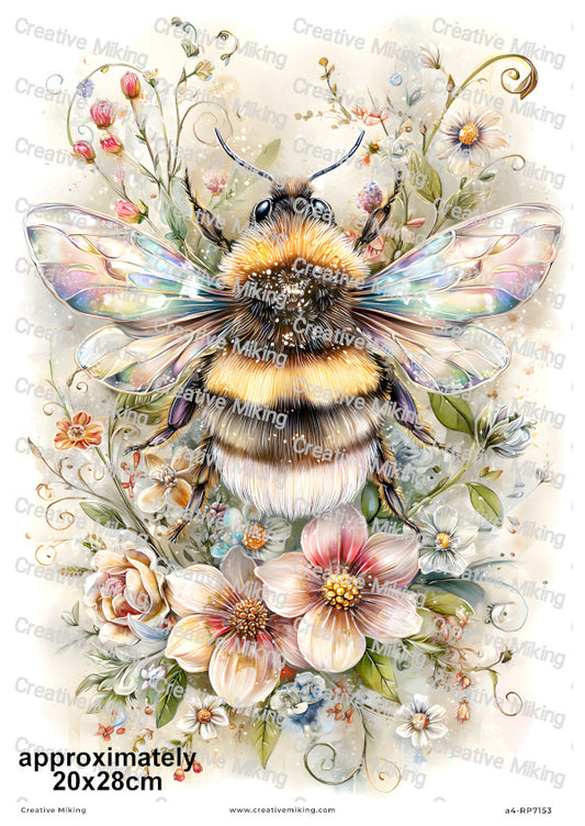 Rainbow Floral Bumblebees Decoupage Rice Paper | RP7153