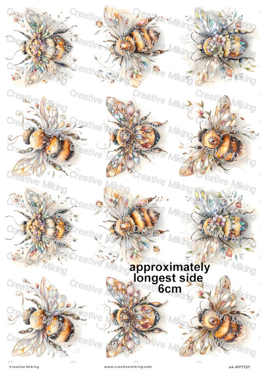 Crystal Floral Bumblebees Decoupage Rice Paper | RP7157