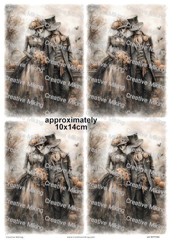 Gothic Skeleton Bride And Groom Decoupage Rice Paper | RP7180
