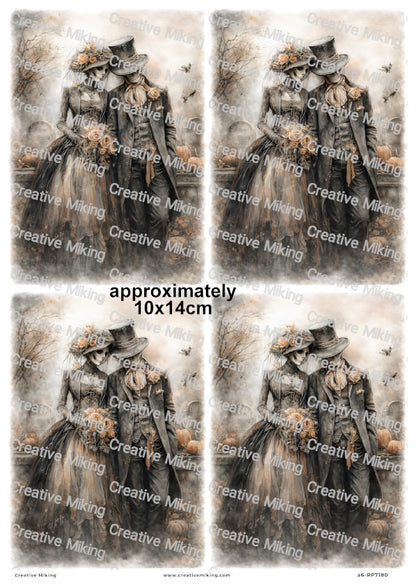 Gothic Skeleton Bride And Groom Decoupage Rice Paper | RP7180