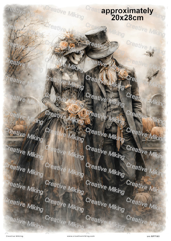 Gothic Skeleton Bride And Groom Decoupage Rice Paper | RP7180