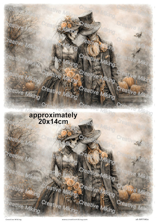 Gothic Skeleton Bride And Groom Decoupage Rice Paper | RP7180a