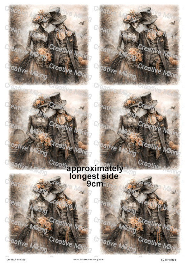 Gothic Skeleton Bride And Groom Decoupage Rice Paper | RP7180b