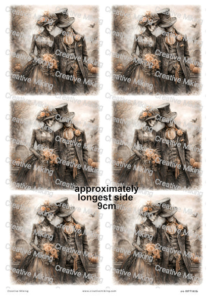Gothic Skeleton Bride And Groom Decoupage Rice Paper | RP7180b