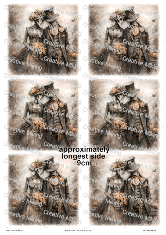 Gothic Skeleton Bride And Groom Decoupage Rice Paper | RP7180b