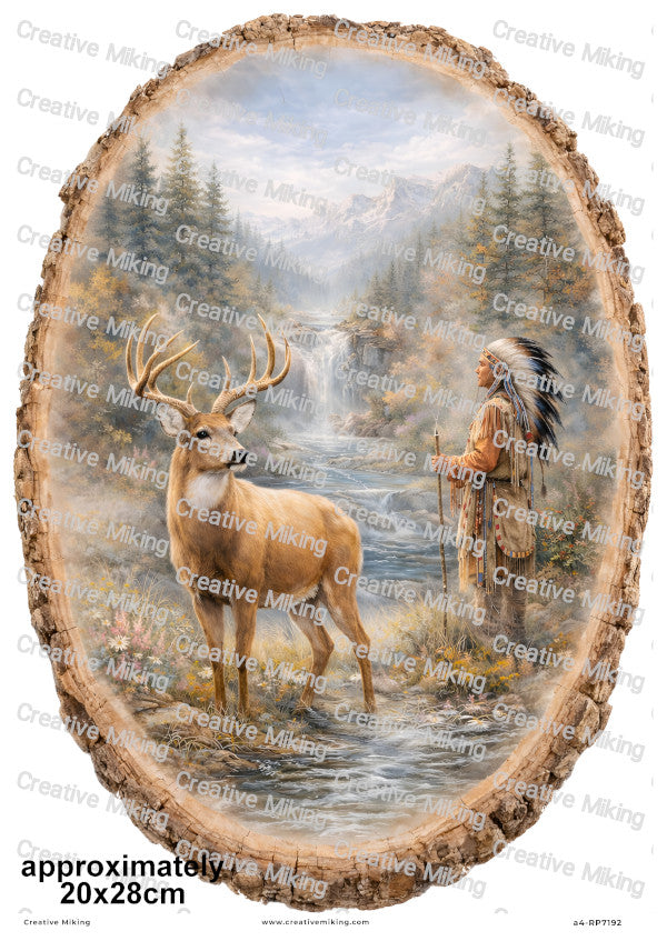 Native American With Deer Decoupage Rice Paper | RP7192