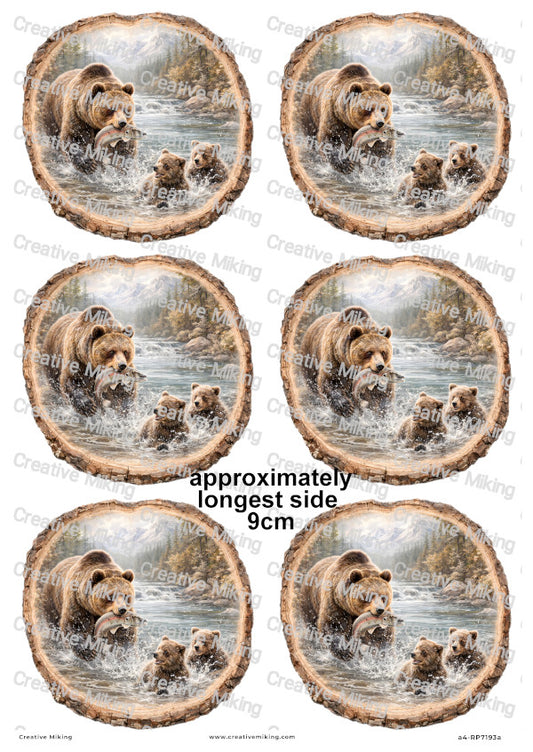 Bear With Cubs Fishing Decoupage Rice Paper | RP7193a