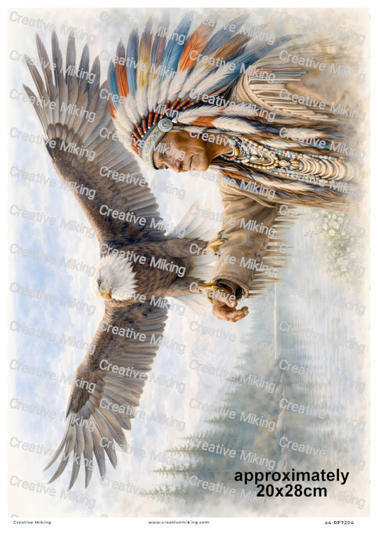 Native American Chief With Eagle Decoupage Rice Paper | RP7204