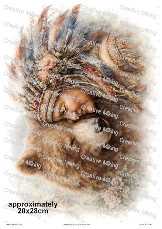 Native American Chief With Wolf Decoupage Rice Paper | RP7206