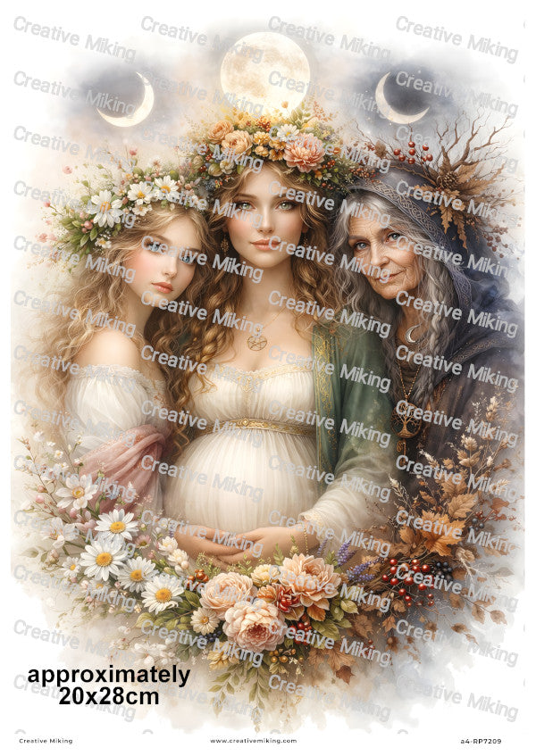 Maiden Mother Crone Triple Moon Goddess Decoupage Rice Paper | RP7209