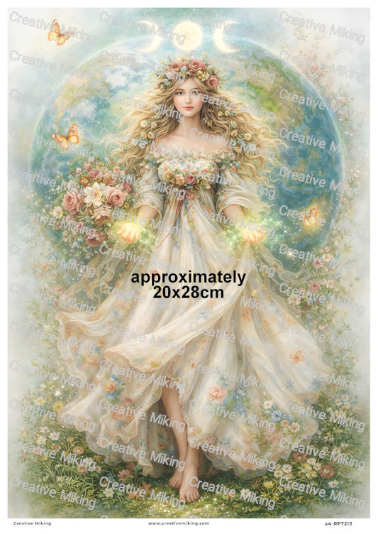 Mother Earth Goddess Floral Nature Decoupage Rice Paper | RP7213