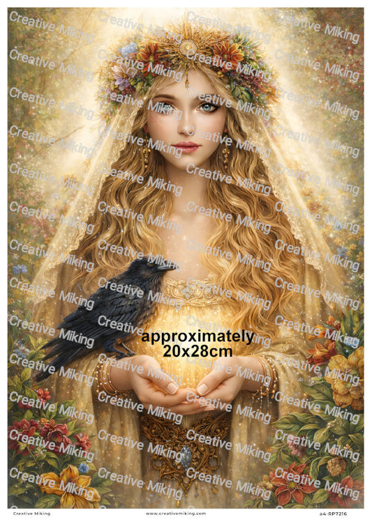 Raven Goddess Floral Autumn Decoupage Rice Paper | RP7216