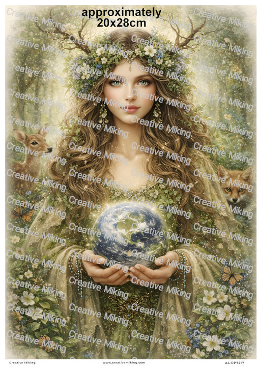 Mother Earth Goddess With Animals Forest Nature Decoupage Rice Paper | RP7217