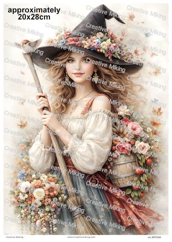 Witch Girl With Flowers Decoupage Rice Paper | RP7238