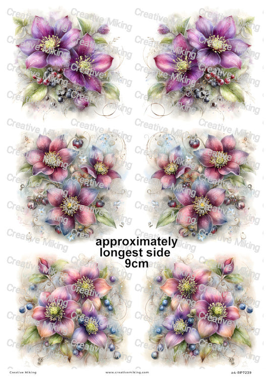 Cosmos Flowers With Berries Decoupage Rice Paper | RP7239