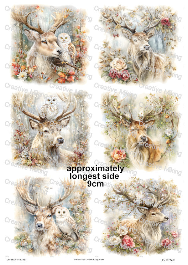 Woodland Stag With Floral Elements Decoupage Rice Paper | RP7241