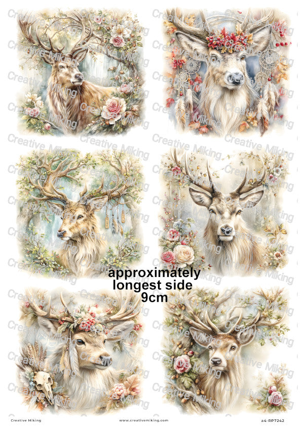 Woodland Stag With Floral Elements Decoupage Rice Paper | RP7242