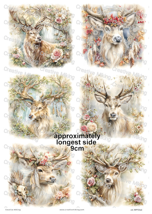 Woodland Stag With Floral Elements Decoupage Rice Paper | RP7242