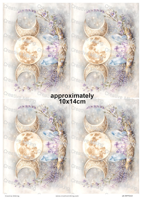 Triple Moon Wiccan Crystals And Lavender Decoupage Rice Paper | RP7243