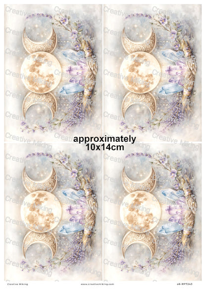 Triple Moon Wiccan Crystals And Lavender Decoupage Rice Paper | RP7243