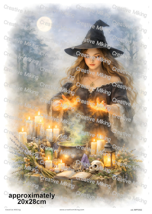 Wiccan Witch Casting Spell With Altar And Candles Decoupage Rice Paper | RP7252