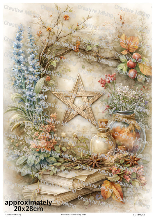 Wiccan Pentagram Altar With Herbs Decoupage Rice Paper | RP7263