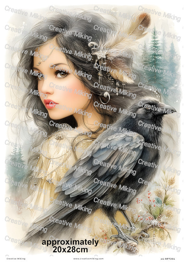 Mystical Woman With Raven Decoupage Rice Paper | RP7264