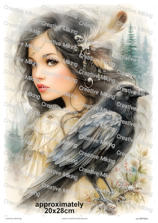 Mystical Woman With Raven Decoupage Rice Paper | RP7264