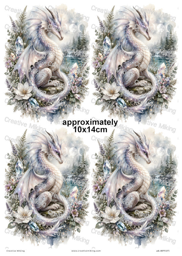 Mystical Crystal Dragon In Forest With Moon Phases Decoupage Rice Paper | RP7271