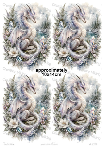 Mystical Crystal Dragon In Forest With Moon Phases Decoupage Rice Paper | RP7271