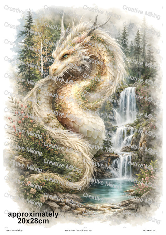 Mystical Forest Dragon By Waterfall Decoupage Rice Paper | RP7272