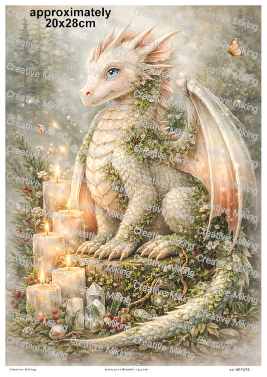 Mystical Forest Dragon With Flowers And Candles Decoupage Rice Paper | RP7276