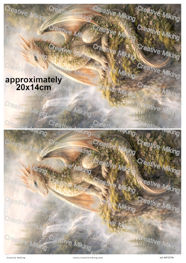 Mystical Forest Dragon On Cliff By Waterfall Decoupage Rice Paper | RP7278