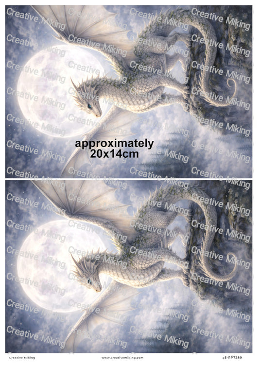 Majestic Dragon Under Full Moon On Cliff Decoupage Rice Paper | RP7280