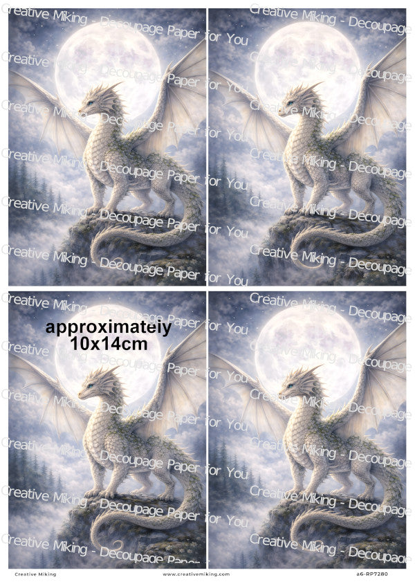 Majestic Dragon Under Full Moon On Cliff Decoupage Rice Paper | RP7280