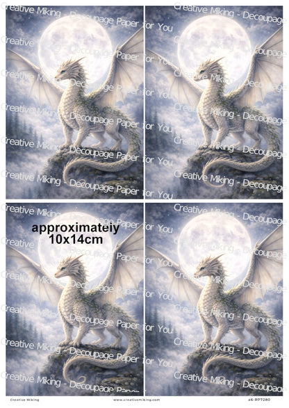 Majestic Dragon Under Full Moon On Cliff Decoupage Rice Paper | RP7280