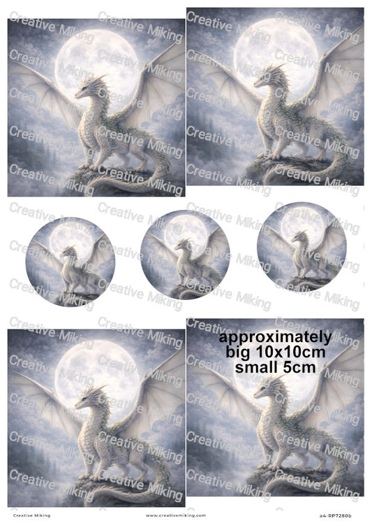 Majestic Dragon Under Full Moon On Cliff Decoupage Rice Paper | RP7280b