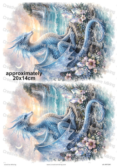 Mystical Ocean Dragon With Crystals At Sunset Decoupage Rice Paper | RP7281