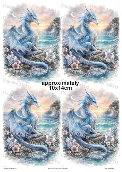 Mystical Ocean Dragon With Crystals At Sunset Decoupage Rice Paper | RP7281